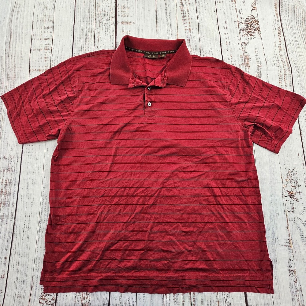Tasso Elba Golf 5 Iron Red Striped Short Sleeve Cotton Polo Shirt Men's L